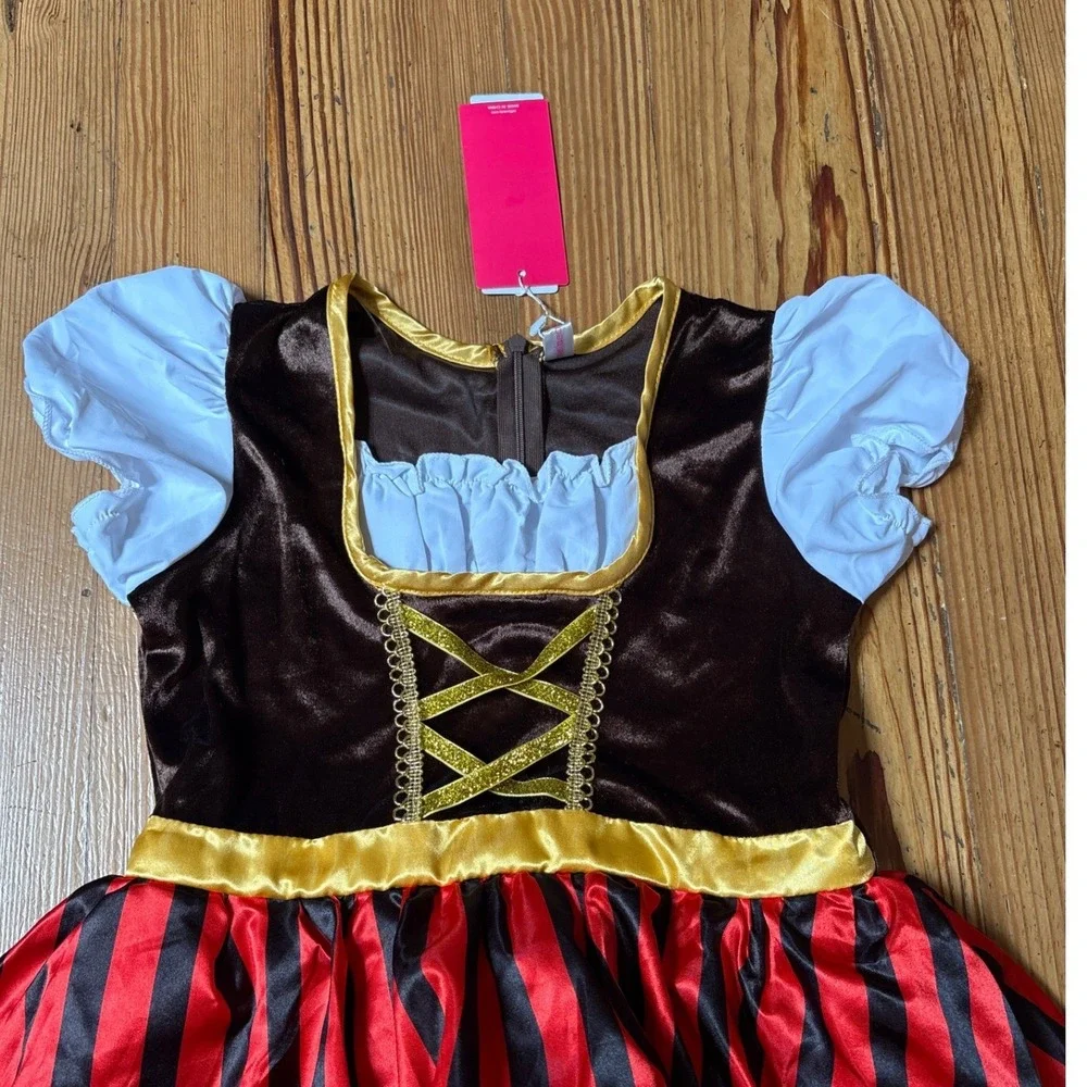 Pirate Costume Kids Red Black Striped Velvet Tulle NWT SIZE 150